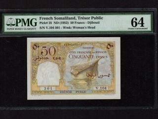 Djibouti/french Somaliland:p - 25,  50 Francs,  1952 Camels & Dhow Pmg Ch.  Au 64