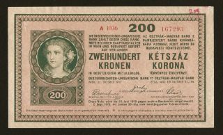 Austria Ungarn Hungary 200 Kronen Korona 1918 / 1919.  Pick 14.  A1036 - 167293