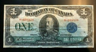 1923 Dominion Of Canada Ottawa One Dollar ($1. ) Bank Note Blue Seal
