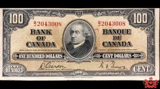 1937 Bank Of Canada 100$ Gordon/tower B/j2043008 - Vf/ef - Pen Mark