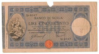 Italy,  Italia - 500 Lire 30.  5.  1919.  (banco Di Sicilia) Ps898.  (t084)