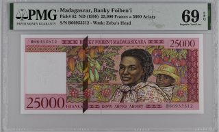 Madagascar 25000 Francs 5000 Ariary 1998 P 82 Gem Unc Pmg 69 Epq Top Pop
