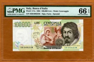 Italy,  100,  000 Lire,  1994,  P - 117a,  Pmg - 66 Gem Unc