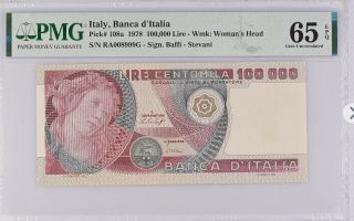 Pmg Gem 65 Epq Italy 100,  000 Lire 1978 (p - 108a) Only 5 Graded Higher