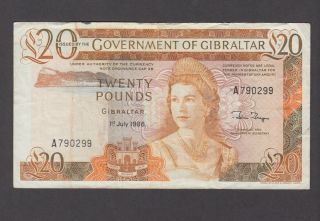 Gibraltar P.  23c - 0299 20 Pounds 1986 Pfx A Qeii See Scan Tear At Right