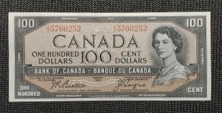 Canada 1954 Beattie Coyne Bc - 43a $100.  00 Banknote Aj 5760252 Unc