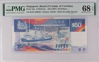 Singapore 50 Dollars Nd 1987 P 22 A Gem Unc Pmg 68 Epq Top Pop