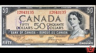 1954 Bank Of Canada 50$ Beattie/coyne Devil Face A/h204313 - Vf/ef - Stamps Mark