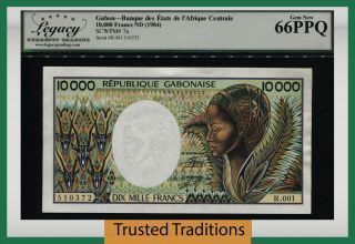 Tt Pk 7a Nd (1984) Gabon Banque Des Etats 10000 Francs Lcg 66 Ppq Gem