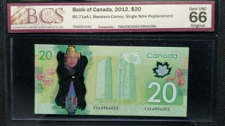 Bank Of Canada 2012 $20 Bc - 71aa - I Macklem - Carney Fsk Singlenote Replmnt Gem 66