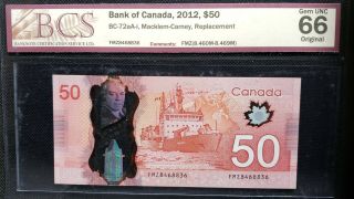Bank Of Canada 2012 $50 Bc - 72aa - I Macklem - Carney Replacement Gem 66 Fmz8468836