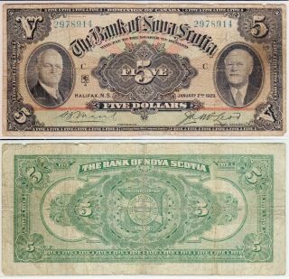 1929 The Bank Of Nova Scotia $5 Dollars Banknote Canada