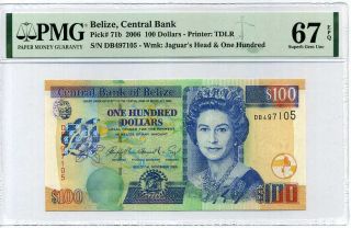 Belize 100 Dollars 2006 P 71 B Gem Unc Pmg 67 Epq Nr