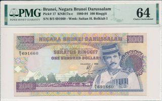 Negara Brunei Darussalam Brunei 100 Ringgit 1994 S/no 6xx660 Pmg 64