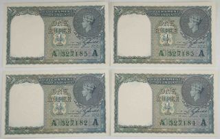 Four (4) British India 1940 (nd) 1 Rupee Pick 25d Crisp Unc Consecutive Numbers