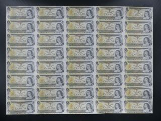 1973 Canada 1 Dollar Uncut Sheet Bank Notes X40