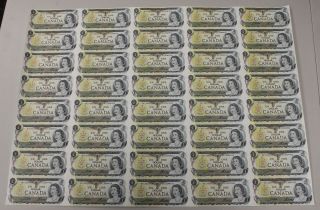 1973 Canada 1$ Dollar Bank Note Uncut Sheet (40) Crowy Bouey Prefix Bfl