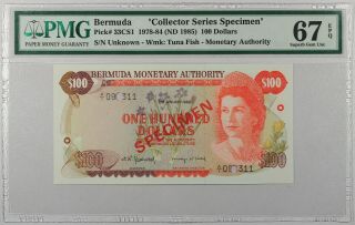 Bermuda 100 Dollars Specimen 1984 P33cs1 Pmg Gem Uncirculated 67 Epq