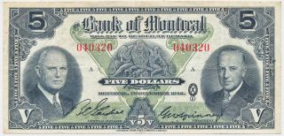 Canada Bank Of Montreal 5 Dollars 1942 040320 - Vf
