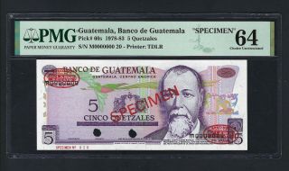 Guatemala 5 Quetzales Nd (1978 - 83) P60s Specimen Tdlr Uncirculated