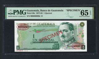 Guatemala One Quetzale Nd (1977 - 83) P59s Specimen Tdlr Uncirculated