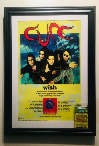 The Cure Signed Promo Poster Framed W/show Pass,  And Press Documents