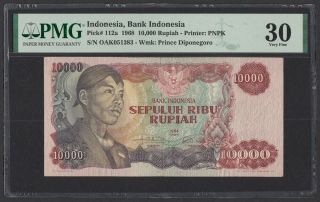 Indonesia 10000 Rupiah 1968 (pick 112a) Pmg - 30