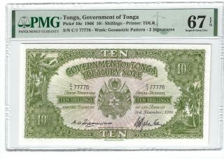 P - 10e 1966 10 Shillings,  Government Of Tonga,  Pmg 67epq Gem