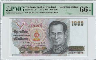 P - 96 1992 1000 Baht,  Thailand,  Bank Of Thailand,  Pmg 66epq Gem,
