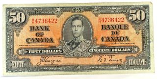 1937 Bank Of Canada $50 Gordon/towers Bc - 26c B/h Prefix