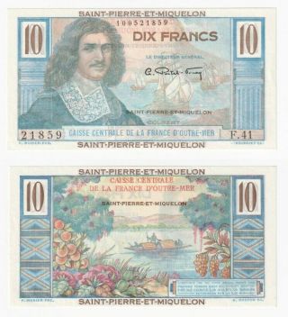 Saint Pierre And Miquelon 10 Francs Banknote (1950 - 1960) P.  23 - Unc.