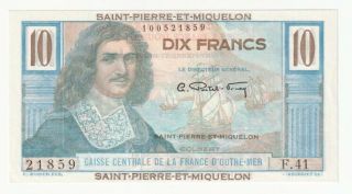 Saint Pierre And Miquelon 10 Francs Banknote (1950 - 1960) P.  23 - UNC. 2