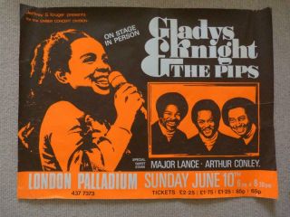 Vintage Gladys Knight And The Pips 1973 Uk Tour Poster,  London Palladium