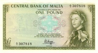 Malta 1 Pound Currency Banknote 1967 Au