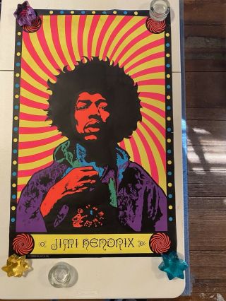 Vintage Jimi Hendrix Black Light Poster Rock N Roll Platt Poster Company