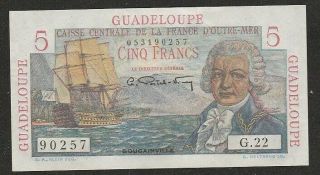 1947/49 Guadeloupe 5 Franc Note Unc