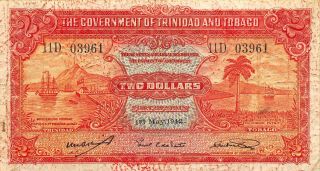 Trinidad And Tobago $2 1.  5.  1942 P 8 Series 11d Circulated Banknote Aaa