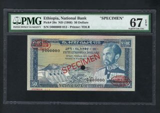 Ethiopia 50 Dollars Nd (1966) P28s Specimen Tdlr Uncirculated Grade 67