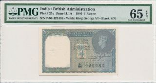 Government Of India India 1 Rupee 1940 George Vi S/no 4224xx Pmg 65epq