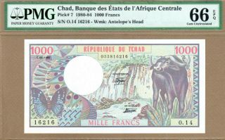 Chad: 1000 Francs Banknote,  (unc Pmg66),  P - 7,  01.  06.  1980,