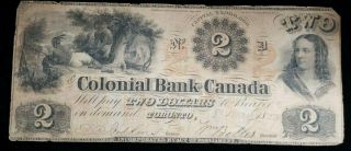 1859 $2 The Colonial Bank Of Canada Bank Note