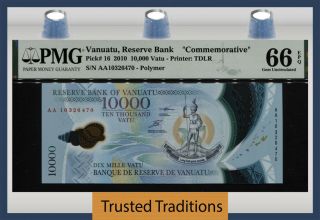 Tt Pk 16 2010 Vanuatu Reserve Bank 10000 Vatu Commemorative Pmg 66 Epq Gem Unc