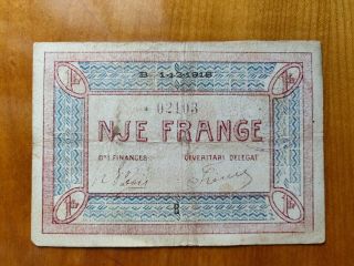 Vintage Old French Occupation Money For Albanian Korca City Paper 1 Frang - 1918