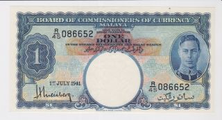 Malaya Straits Bank $1 One Dollar 1941 Banknote B45 086652