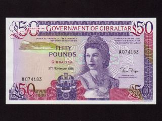 Gibraltar:p - 24,  50 Pounds,  1986 Queen Elizabeth Ii Unc