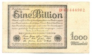 Germany Weimar Republic Reichsbanknote 1 Billion Mark 5.  11.  1923 F 131a Scarce