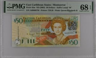 East Caribbean 50 Dollars Nd 2003 P 45 M Montserrat Gem Unc Pmg 68 Epq