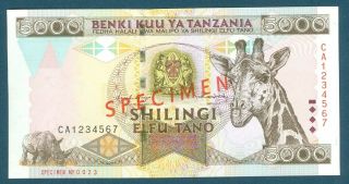 Tanzania Specimen 5000 Shilingi Shillings P - 32s 1997 Bank Note