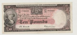 Australia P 36 10 Pounds 1960 - 1965 Crispy Vf
