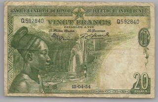 Belgian Congo 20 Francs 1954 Scarce